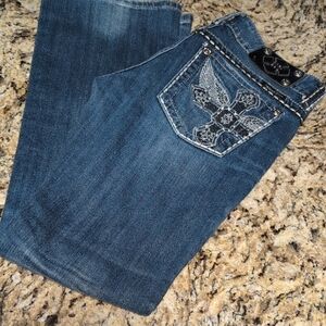 Miss Me Dark Blue Boot Cut Jeans with Embroidered Back Pockets